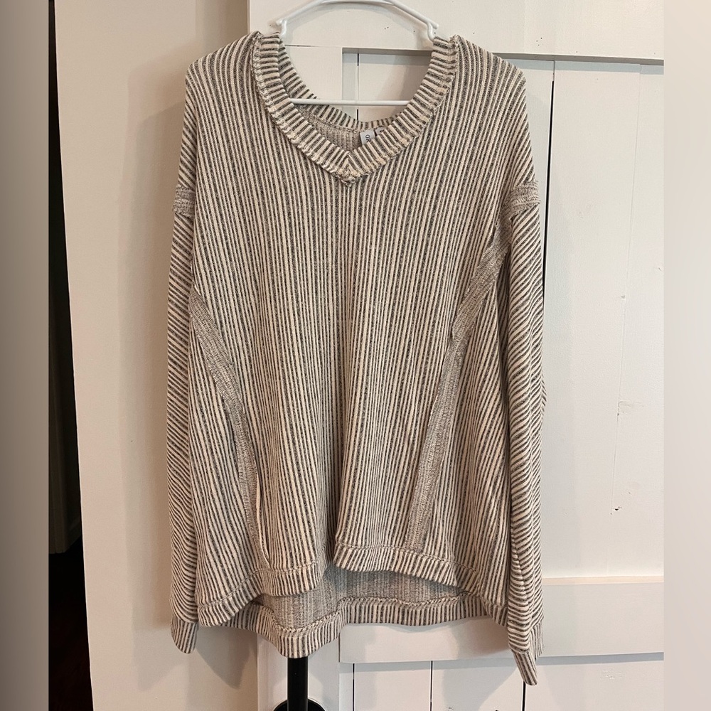 Cream Striped V-Neck Tunic